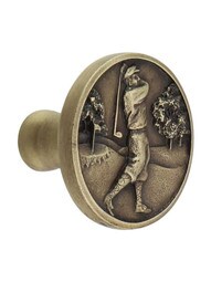 Gentleman Golfer Cabinet Knob in Antique Brass.